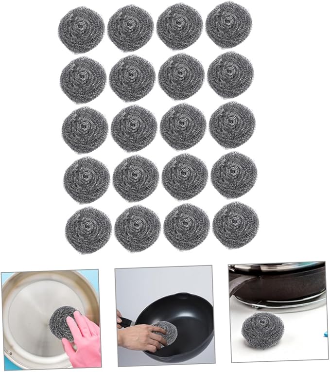 20pcs Wool Scrubber Pads for Pot and Dish Cleaning Metal Cleaning Balls for Kitchen Use for Tough Stains and Grease Removal