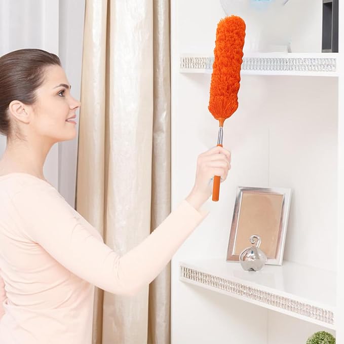Fiber Dusting Brush, Multifunctional Extendable Dusting Wand, Washable Ceiling Duster, Cobweb Ceiling Duster with Extension, Cleaning Feather Dusters for Cleaning Ceiling Fan Furniture