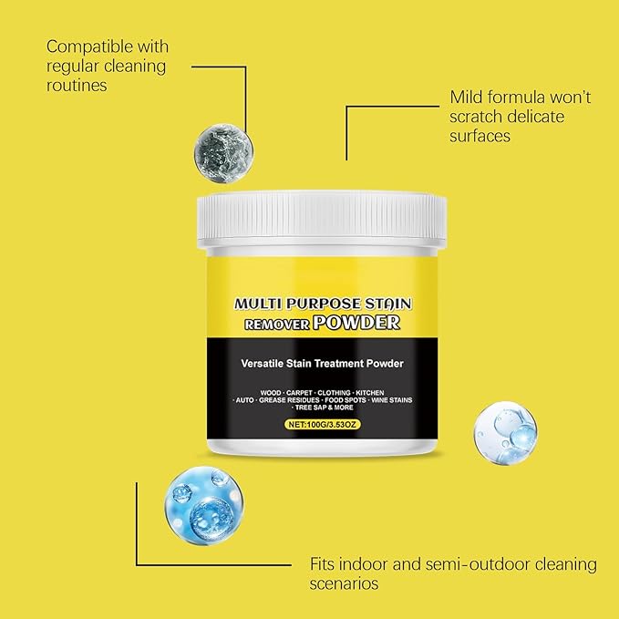 Multi-Purpose Stain Remover Powder – Fast-Acting Cleaner for Kitchens, Bathrooms, Floors, Toilets & Cars, Removes Limescale, Rust, Yellowing & Tough Stains (1)