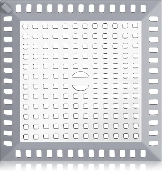 Stainless Steel Square Shower Drain Cover, Square Shower Drain Hair Catcher with Silicone for Bathroom Floor to Keep Away from Clogged Drains