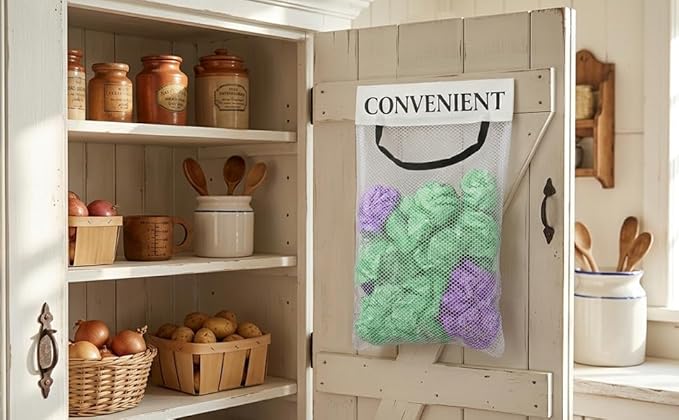 4PCS Grocery Bag Holder, Mesh Plastic Bag Holder for Cabinet, Sticky Wall Mount Storage Dispensers, Recycling Garbage Folding Hanging Storage Bags Grocery Bags Holders White