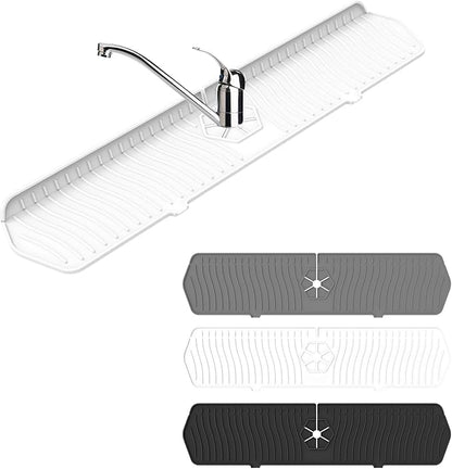 Faucet Guard - 90 Foldable Draining Mat for Kitchen Sink with 2 Drain Ports, White, 24"*5.66"