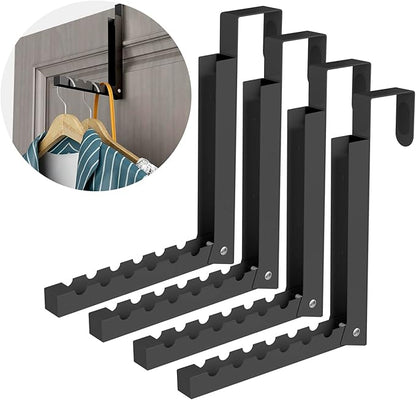 ZMBESUP Over The Door Hanger Folding Clothes Drying Rack, Folding Hanging Coat Rack for Indoor Laundry Room Compact Small Space Foldable Portable Clothing Hanger Hook Collapsible- 4 Pack （Black）