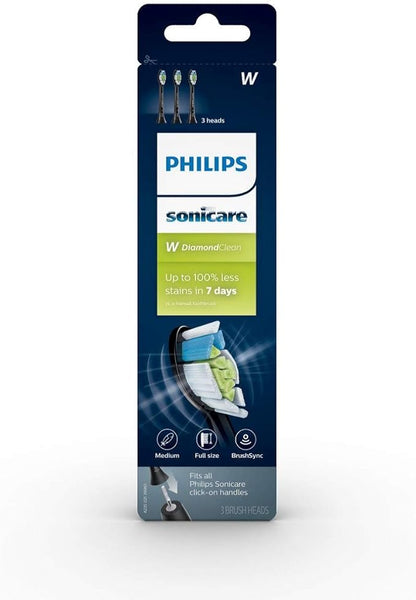 Philips Sonicare W DiamondClean - Genuine Replacement Electric Toothbrush Heads, Black, 3 Pack, HX6063/95