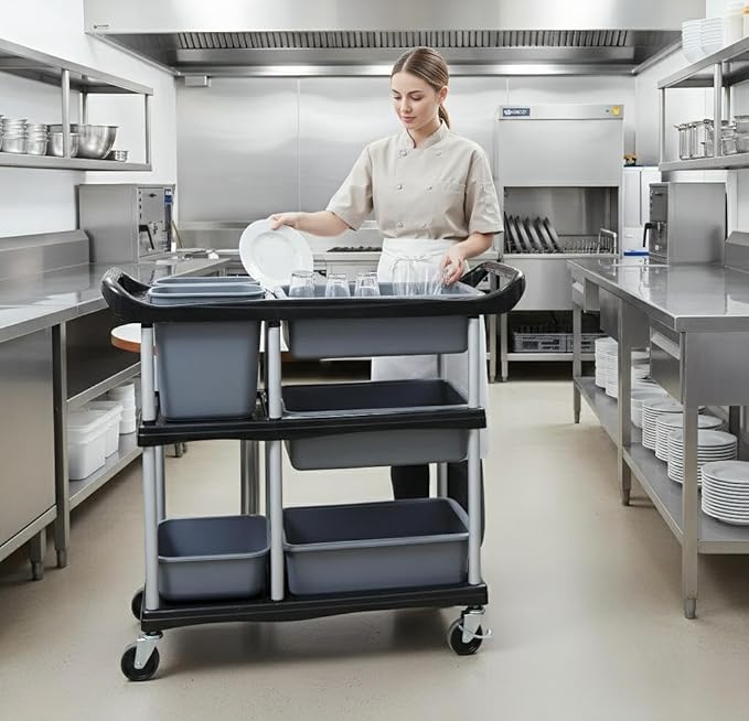 3 Tier Utility Cart Heavy Duty 330lbs Capacity Rolling Service Cart Utility Carts with Wheels Storage Cart Restaurant Supplies Great for Hotel,Kitchen,Laundry Room,Siz:41x18.3x37