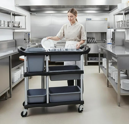 3 Tier Utility Cart Heavy Duty 330lbs Capacity Rolling Service Cart Utility Carts with Wheels Storage Cart Restaurant Supplies Great for Hotel,Kitchen,Laundry Room,Siz:41x18.3x37
