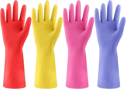 Rubber gloves for dishwashing 4 Pairs, Kitchen gloves for dish cleaning gloves, Reusable (Small, Colorful)