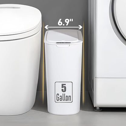 TIPGO 5 Gallon Motion Senor Bathroom Trash Can with Lid, Automatic Garbage Can Touchless, Smart Plastic Waste Basket for Narrow Spaces, Bathroom, Office, Bedroom, Living Room (White)