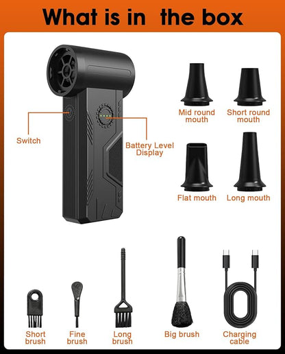 Superpower Compressed Air Duster-110000RPM Cordless Electric Air Duster, 5200mAh, 15W Fast Charging, 4 Speeds Mini Air Blower, Durable Clean Duster for PC, Keyboard, House, Outdoor and Car