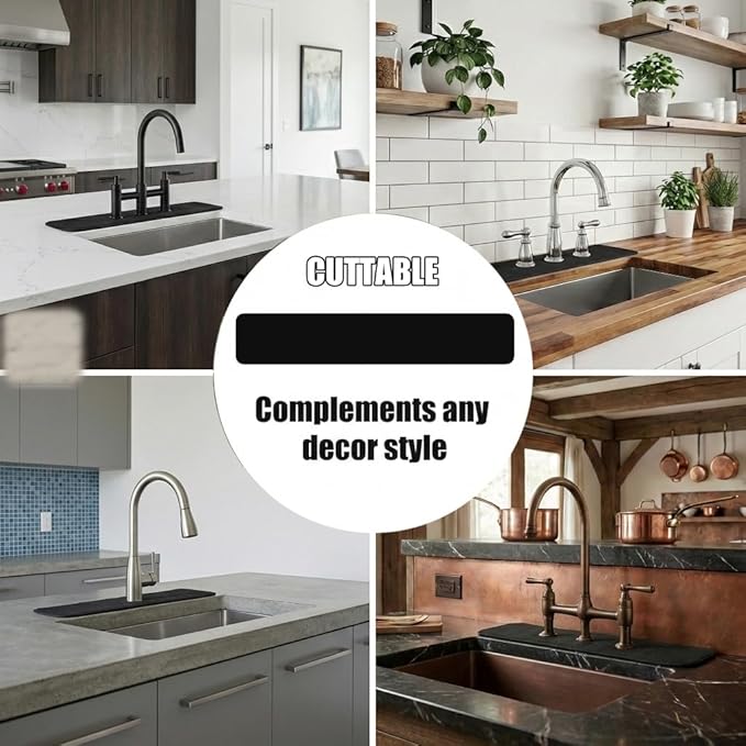 Customizable Faucet Mat for Kitchen Sink: 33"Lx5.5"W Long Absorbent Edge Protector & Splash Guard for Large Double bowl Sink- Cut to Fit 2, 3, 4 Holes Faucet & Irregular Sink with Soap Dispenser