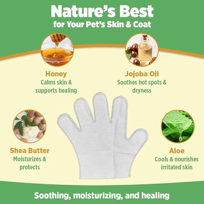20pc. Premium Pet Glove Cleaning Wipes for Dogs & Cats | Textured, Deodorizing & Hypoallergenic Gloves with Aloe Vera & Shea Butter – Gentle, Skin-Safe Wipes for Fur, Face & Body, Odor Control