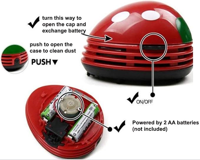 Art&Beauty Red Beetle Shaped Portable Corner Desk Table Top Vacuum Cleaner Mini Cute Vacuum Cleaner Dust Sweeper