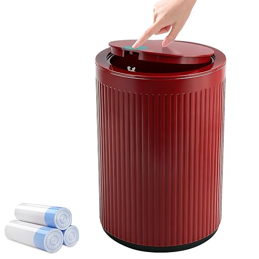 JiatuA Small Bathroom Trash Can with Lid, 2.1 Gallon Garbage Can with Pop-Up Lid Trash Bin Round Wastebasket for Kitchen Bedroom Office Living Room Toilet College Dorm, Red
