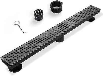 SaniteModar Linear Shower Drain, Matte Black Shower Drain 36 inch with Removable Grate,Brushed 304 Stainless Steel Shower Drain Include Hair Strainer,Adjustable Leveling Feet