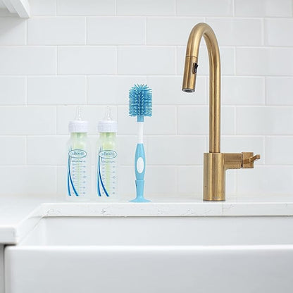 Dr. Brown's Soft Touch No Scratch Baby Bottle Cleaning Brush, Nipple Cleaner & Suction Cup Base for Easy Storage, BPA Free, Blue (Pack of 5)