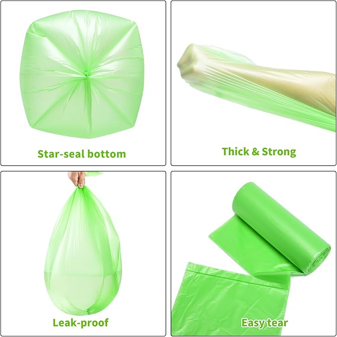 Biodegradable Trash Bags (Thickened), 5 Gallon / 20L | Unscented Strong Multipurpose Garbage Bags for Kitchen, Bathroom, Bedroom & Office, 160 Count | EnvoWise Compostable Bags