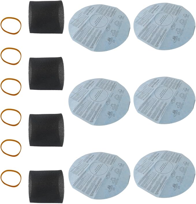 XSPANDER 6x Filters 90107/90137 and 4x Foam Sleeve 90585 & 6x Retaining Bands Fit for shop vac mini 1 gallon: 2011600(2E200); 1x1 vac: 2010100; Fit for Shop vac hang up (2015 Model)（16 Pieces)