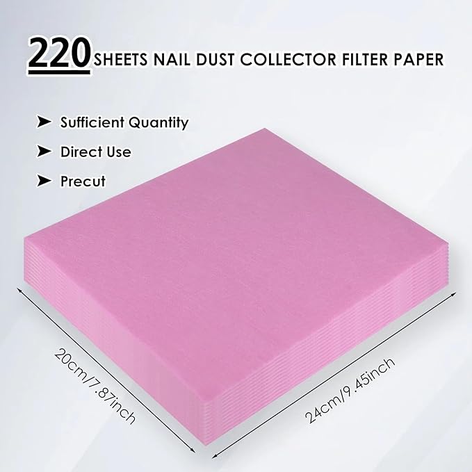 220 Sheets Nail Dust Collector Filter Paper: Disposable Dust Vacuum Filter for Most Nail Dust Fan Extractor Machine, Dust Cleaner Replacement Filter Paper Nail Tech Supplies Accessories for Home Salon