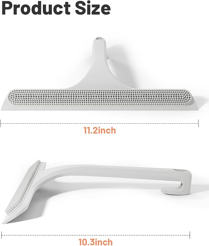 2-in-1 Silicone Shower Squeegee with Hook,Dual-Sided Design with Scraper & Scrub Surface,Streak-Free Bathroom Squeegee for Glass Doors,Mirrors,Windows,Car Windshields (White)