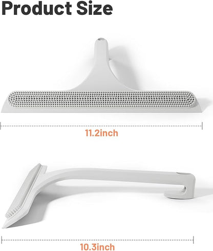 2-in-1 Silicone Shower Squeegee with Hook,Dual-Sided Design with Scraper & Scrub Surface,Streak-Free Bathroom Squeegee for Glass Doors,Mirrors,Windows,Car Windshields (White)