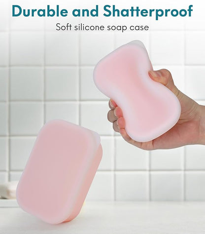 Quatish Large Leakproof Travel Soap Case, Solid Shampoo Bar Holder, Silicone Soap Box with Draining Layer, Enhanced Soap Container, Suitable for Camping, Gym, Bathroom, Outdoor Essentials, Pink