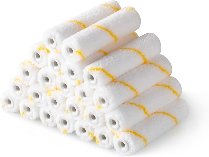Voomey Microfiber Paint Roller Covers 4 Inch，1/3" Nap Mini Paint Roller Covers, Pack of 24,Small Paint Roller for Painting, Home Painting Supplies