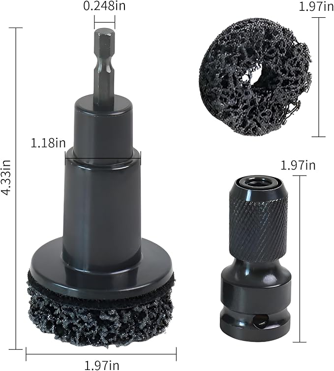 Wheel Hub Cleaning Tool Kit, 3-in-1 Hub Cleaning Tool with 6 Grinding Heads & Impact Adapter for Wheel Hub Resurfacing, Rust Removal & as a Wheel Stud Cleaner for Drill/Impact Wrench (Black #1)