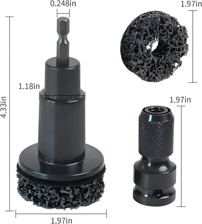 Wheel Hub Cleaning Tool Kit, 3-in-1 Hub Cleaning Tool with 6 Grinding Heads & Impact Adapter for Wheel Hub Resurfacing, Rust Removal & as a Wheel Stud Cleaner for Drill/Impact Wrench (Black #1)