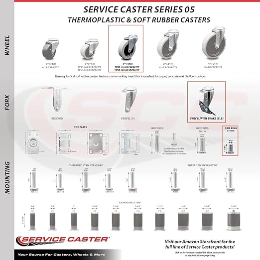 Rubbermaid Audio Visual Cart Replacement Locking Caster Kit – Fits Rubbermaid Audio-Visual Cart FG9T2800BLA and FG9T2900BLA – Service Caster Brand