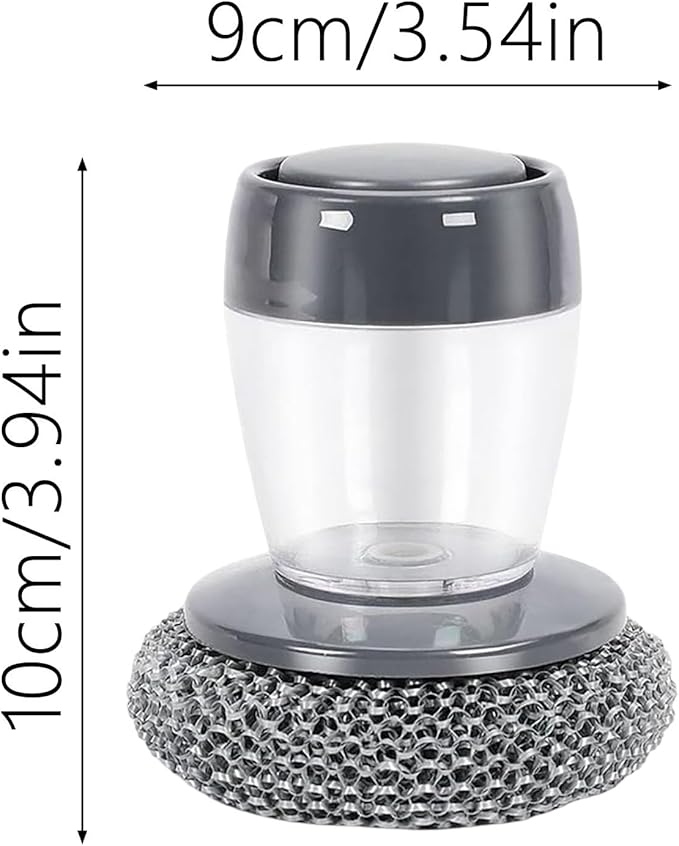 Soap Dispensing Dish Brush with Replaceable Nylon Balls, Comfort Grip Handle for Kitchen Scrub - Built-in Soap Dispenser for Cleaning Dishes, Pots, Pans, Sinks & Bathtubs (1+5pcsballs)