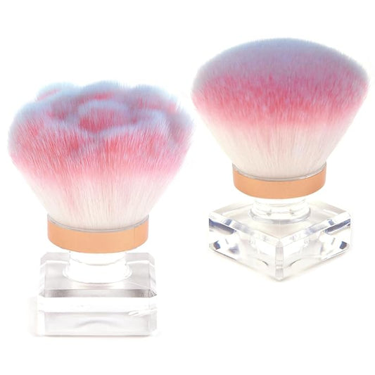 2Pcs Nail Dust Brush Set, Crystal Base Nail Art Dust Powder Remover Brushes Soft Kabuki Cleaner Brush for Makeup & French Gel Acrylic Nails