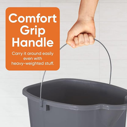 Superio Plastic Bucket with Grip Handle, 16 Liter Large Spout Cleaning Pail Grey, Heavy Duty Bucket Home Floor Mopping, Bath, Car Wash, Bowls for Camping, Fishing, 2 Pack