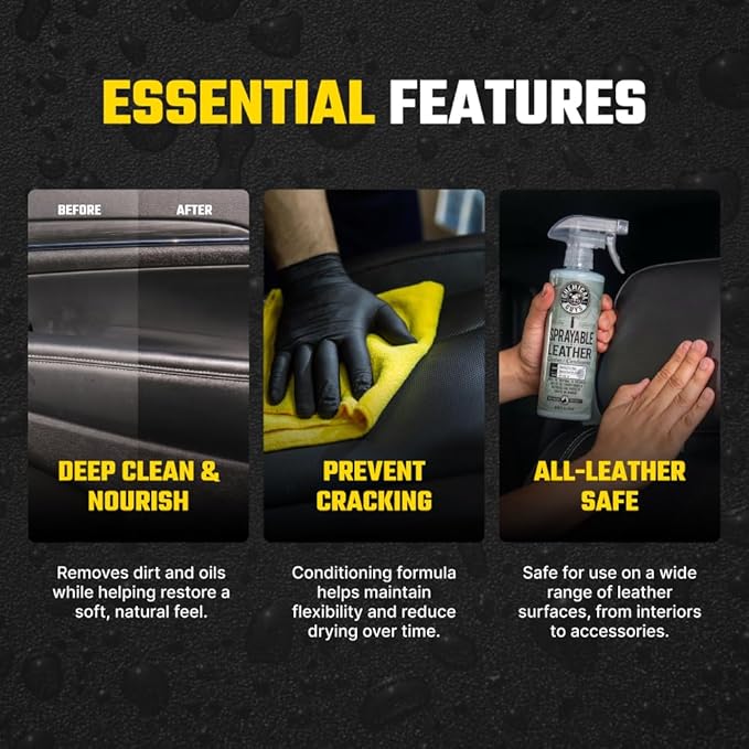 Chemical Guys Sprayable Leather Cleaner and Conditioner in One - Cleans, Conditions, and Protects Leather, Vinyl, Faux & More, Safe for Cars, Furniture & Apparel - 16 oz