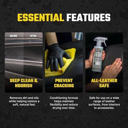 Chemical Guys Sprayable Leather Cleaner and Conditioner in One - Cleans, Conditions, and Protects Leather, Vinyl, Faux & More, Safe for Cars, Furniture & Apparel - 16 oz