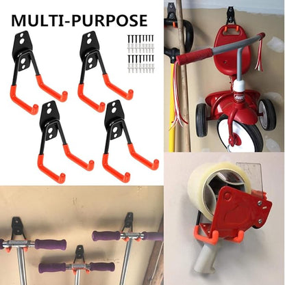 Garage Utility Double Hooks,Heavy Duty Steel Wall Mount Storage Organizer with Anti-Slip Coating,Load Capacity 66 LB (4 Pack Orange 3" U Hook)