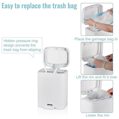 rejomiik Small Bathroom Trash Can with Lid 2.1 Gallon Soft Close Step Slim Garbage Can Waste Bin for Office, Bedroom, Kitchen, White