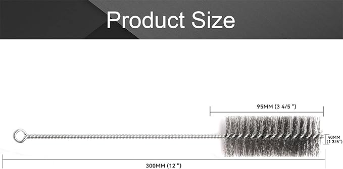 12 Inch Pipe Cleaning Brush Set with Stainless Steel Bristles, Steel Wire Tube Brush Kit for Auto Parts Polishing, Machining, Bottles, Tubes, Etc.（40mm-2pcs）