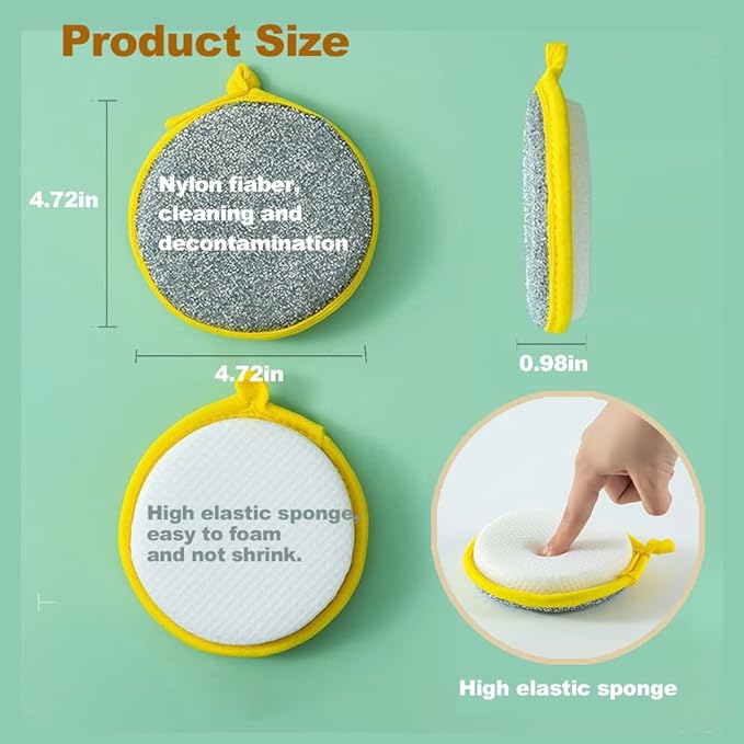 Double-Sided Non-Scratch Dish Sponge Scrubber - Reusable Round Scouring Pads for Dishes, Pots & Pans, Kitchen Sink Cleaning Tool (5)