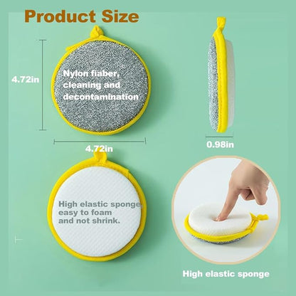 Double-Sided Non-Scratch Dish Sponge Scrubber - Reusable Round Scouring Pads for Dishes, Pots & Pans, Kitchen Sink Cleaning Tool (5)