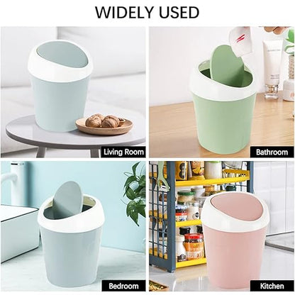 SITAKE 2 Pcs Plastic Mini Wastebasket Trash Can with 120 Trash Bags, Tiny Desktop Waste Garbage Bin with Swing Lid for Home, Office, Kitchen, Vanity Tabletop, Bedroom, Bathroom (Blue + Green)