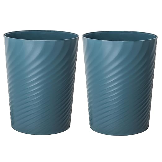 UUJOLY Plastic Small Trash Can Wastebasket, Garbage Container Basket for Bathrooms, Laundry Room, Kitchens, Offices, Kids Rooms, Dorms, 1.8 Gallon, Bluish Green, 2 Pack