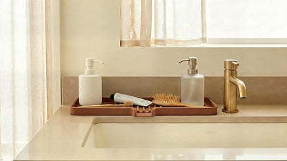 Silicone Soap Dish Tray and Sponge Holder with Drain Chute, Rectangular, Kitchen and Bathroom Sink Organizer (White, 12"x4")