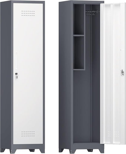 Cabinet,Utility Storage Cabinet with Hanging Rod,Tall Bathroom Storage Cabinets with Locking Door for Office, Gym, Garage,Grey