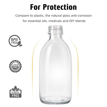 Tecohouse 2 Pack Glass Spray Bottles, 250ml Small Glass Bottles for Cleaning Solutions, Spray Bottles for Essential Oils, Plants, with Durable Nozzle, Labels, Funnel - Clear