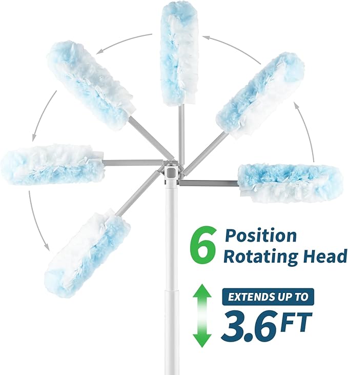 oshang 12 Pack Disposable Heavy Duty Duster Refills - 43" Extendable Handle, Compatible with Swiffer - Dusters for Cleaning Ceiling Fans, Blinds, Furniture & High Corners