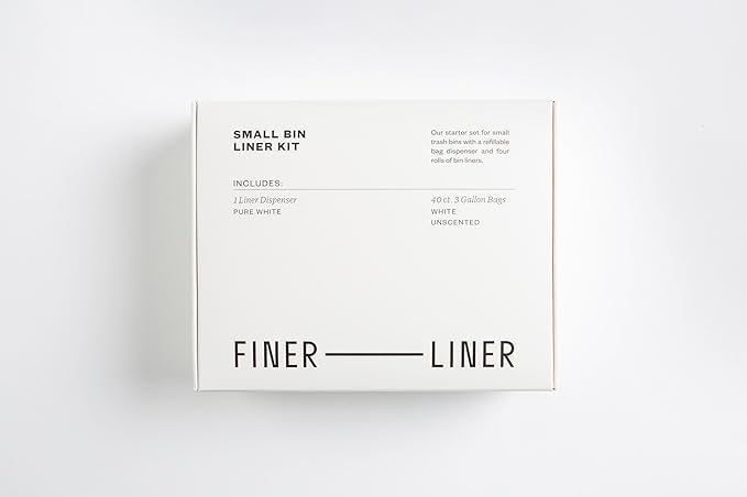 FINER LINER Small Bin Liner Kit, Includes 1 Refillable Dispenser & 4 rolls of unscented trash bag liners (40 count total), Fits up to 3 gallon small trash cans