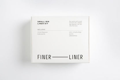 FINER LINER Small Bin Liner Kit, Includes 1 Refillable Dispenser & 4 rolls of unscented trash bag liners (40 count total), Fits up to 3 gallon small trash cans