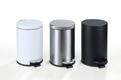 SunnyPoint 4.5 Liter(1.2 Gallon) Small Round Trash Can with Plastic Inner Bucket; Bathroom, Office, Kitchen and Bedroom Step On and Slow Close (BLK) (Pack of 2)
