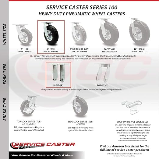Service Caster RUB-SCC-100S280-PNB-2-R280-2 4436M1 FG4436M10000 Rubbermaid Replacement Caster Kit