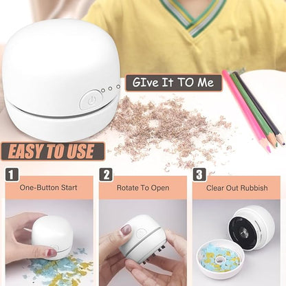 YUNYILAN Desktop Vacuum Cleaner USB Recharging, Portable Mini Vacuum Cleaner for Cleaning Eraser Crumbs, Dust, Crumbs, Computer Keyboard and Car (White)